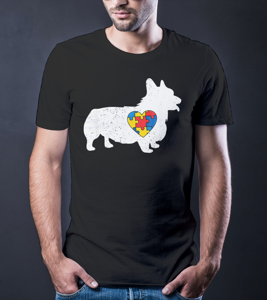 Corgi Puzzle Heart Autism Awareness T-Shirt