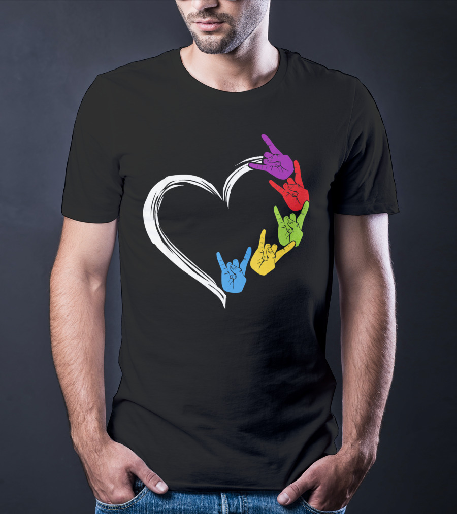 Kids Heart Love Colorful Hand Sign Language Rock T-Shirt