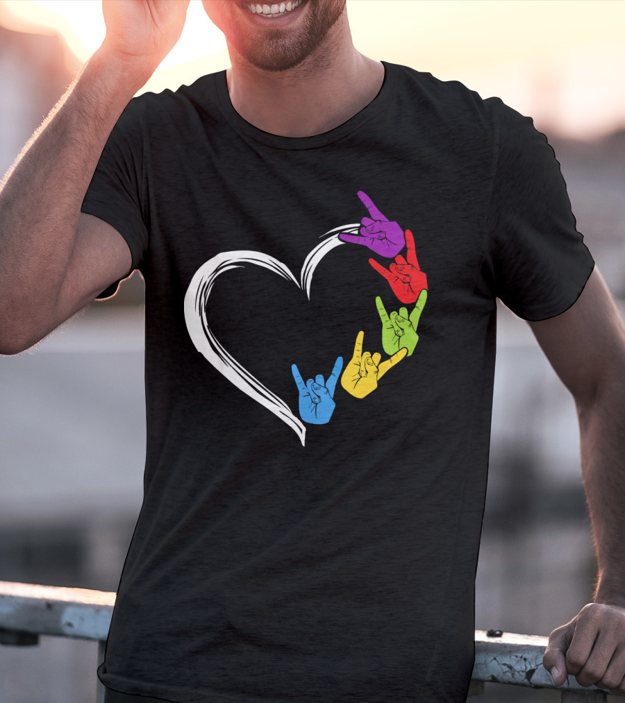 Kids Heart Love Colorful Hand Sign Language Rock T-Shirt