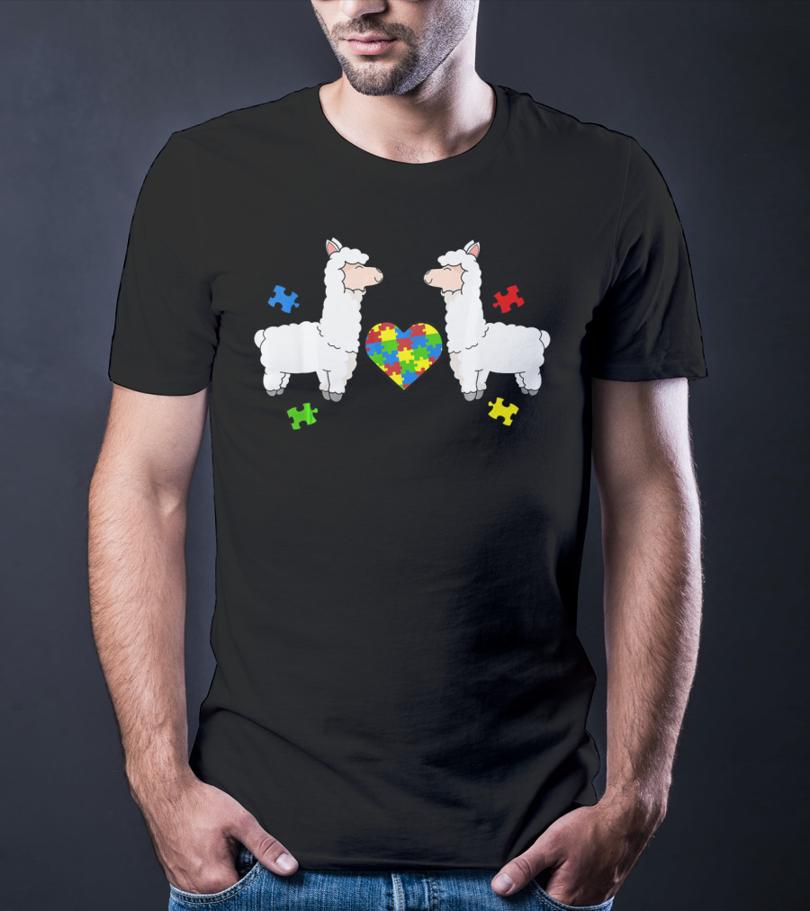 Autism Awareness Llama Puzzle Heart Pieces T-Shirt