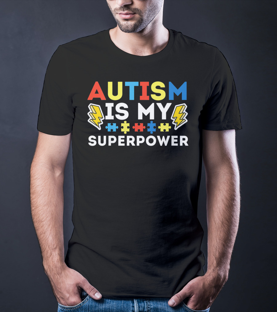 Kids Autism Awareness Autism Is My Superpower Puzzle Lightning T-Shirt