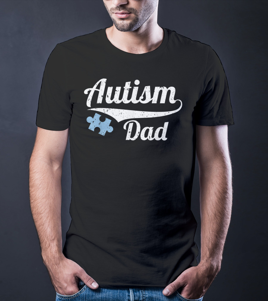 Autism Dad Distressed Mens Puzzle Piece T-Shirt