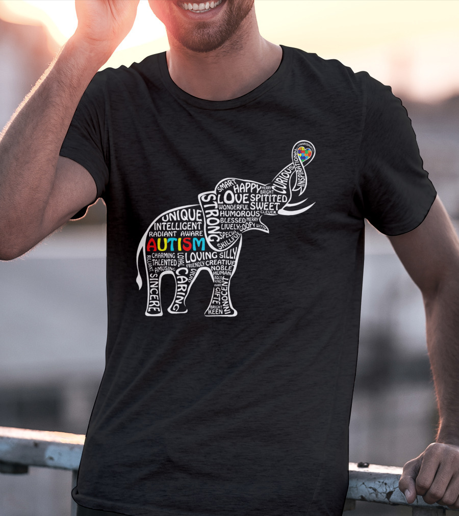 Funny Clever Autism Awareness Elephant Typography T-Shirt
