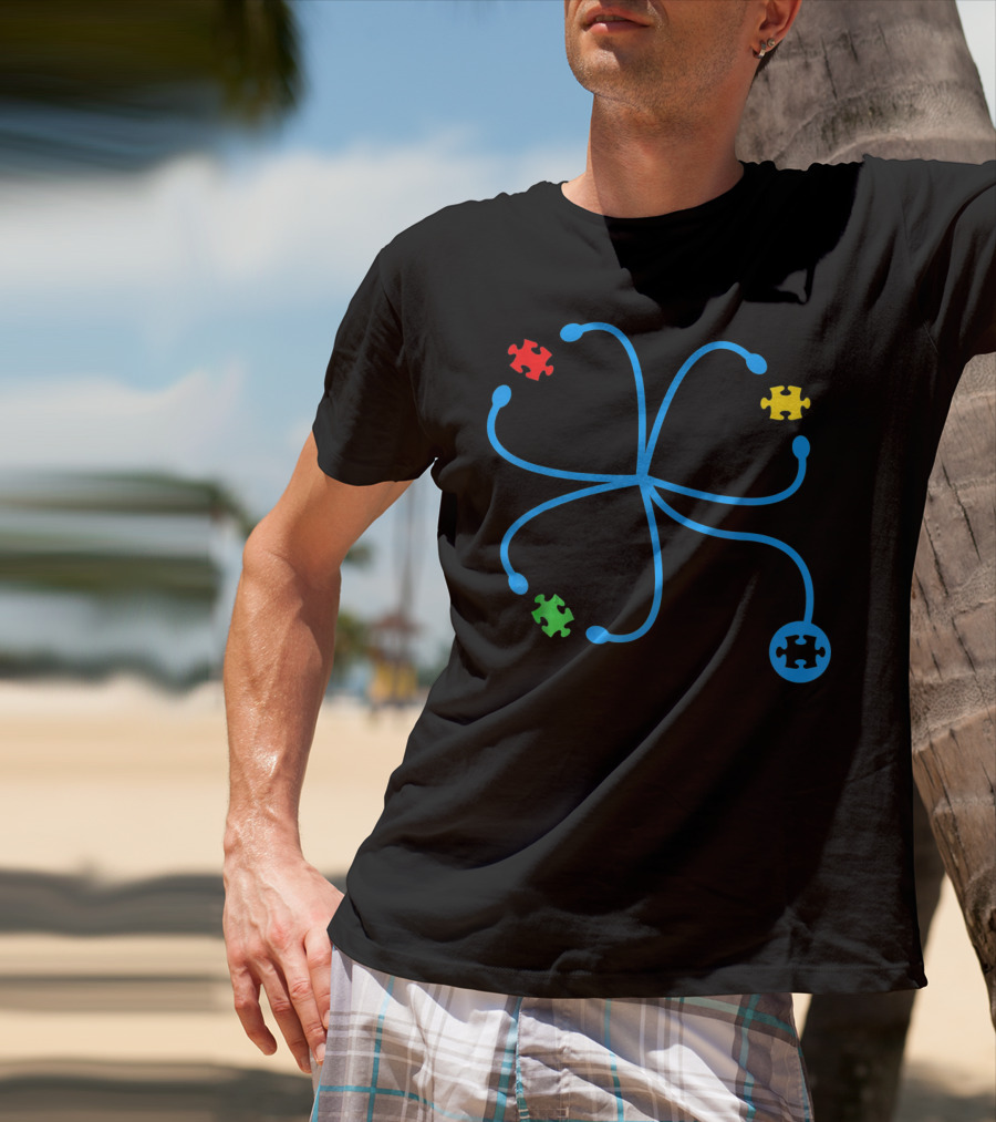 Nurse Autism Awareness Stethoscope Puzzle Piece Connection T-Shirt
