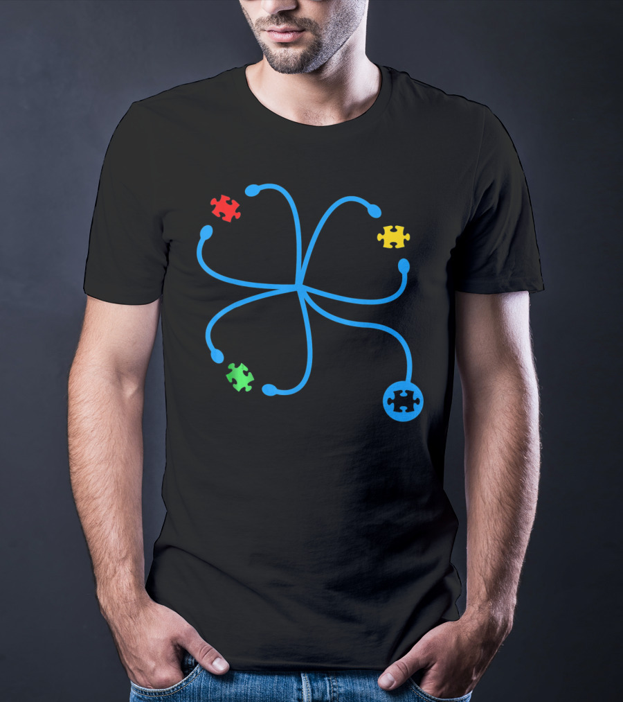Nurse Autism Awareness Stethoscope Puzzle Piece Connection T-Shirt