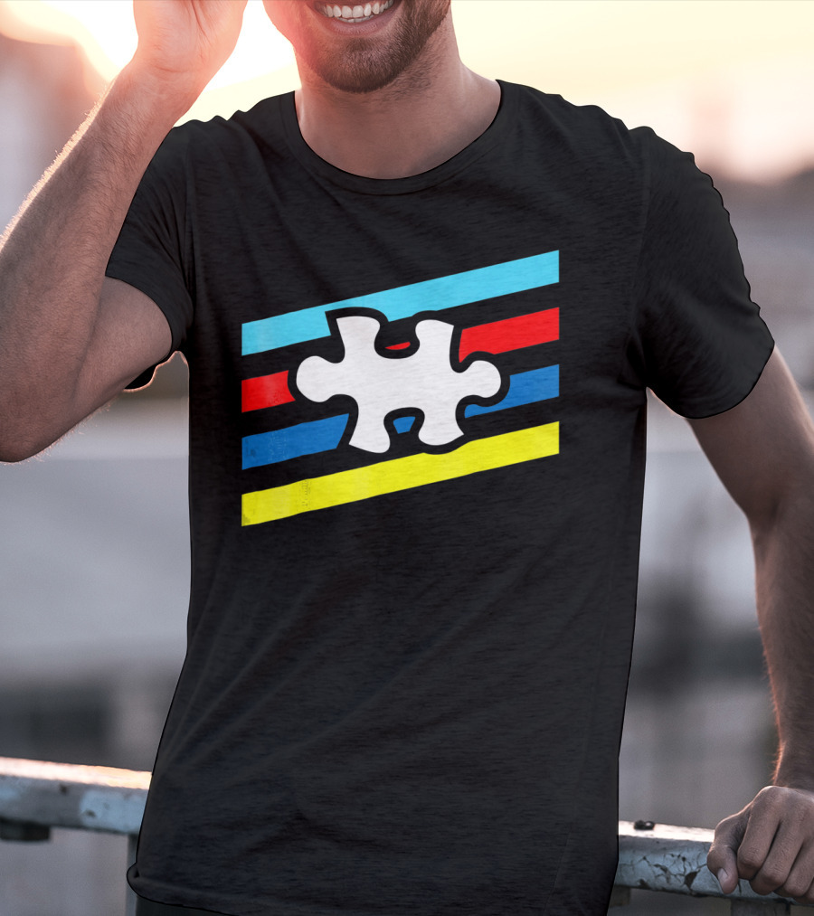 Autism Puzzle Piece Colorful Stripes T-Shirt