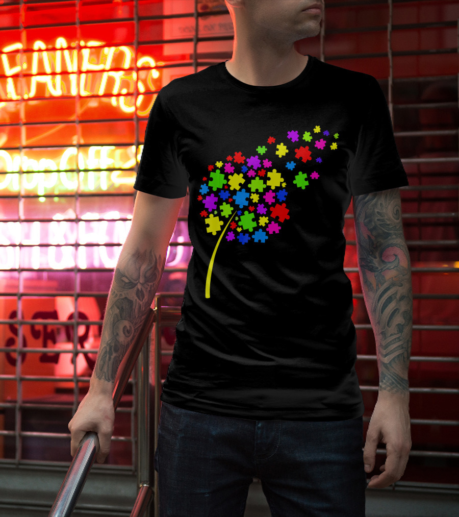 Dandelion Puzzle Pieces Multicolor Autism Awareness T-Shirt