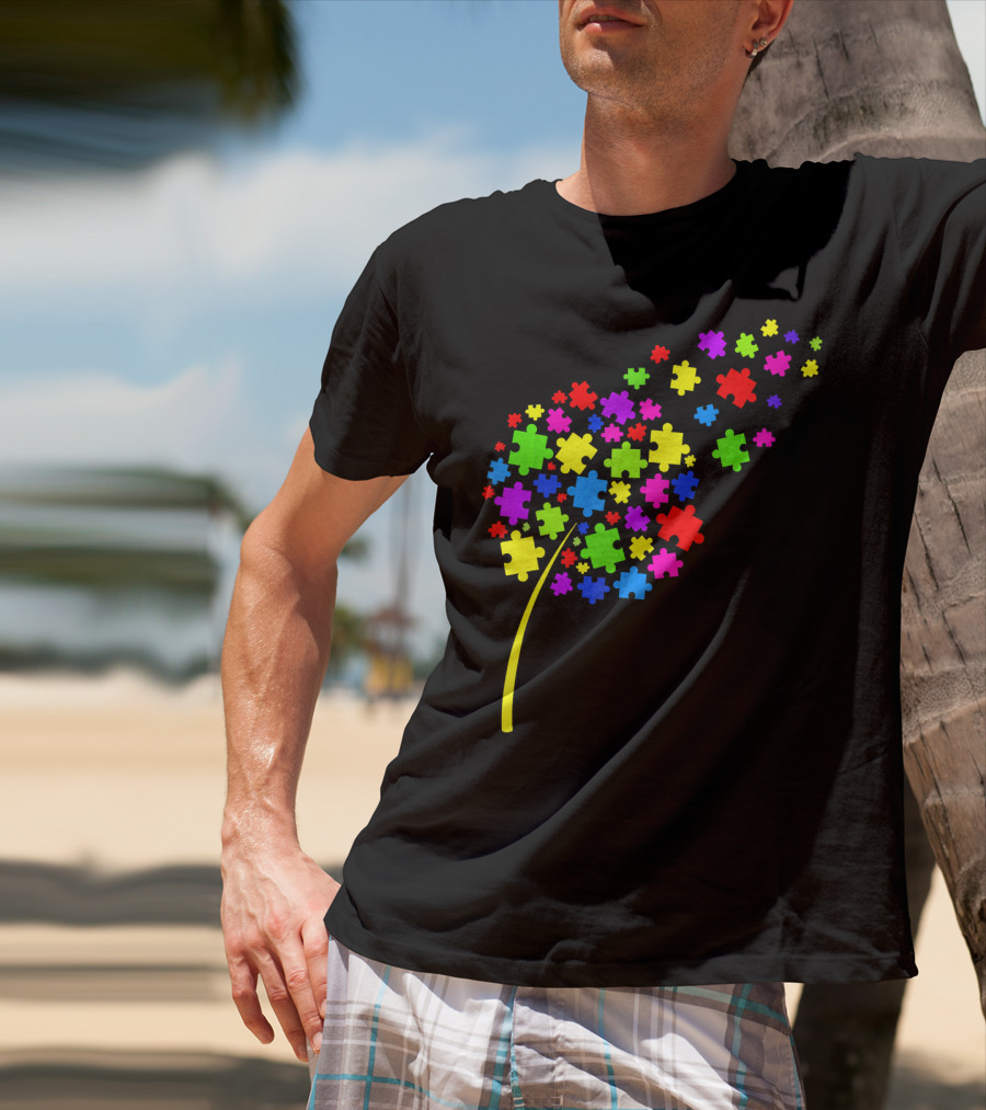 Dandelion Puzzle Pieces Multicolor Autism Awareness T-Shirt