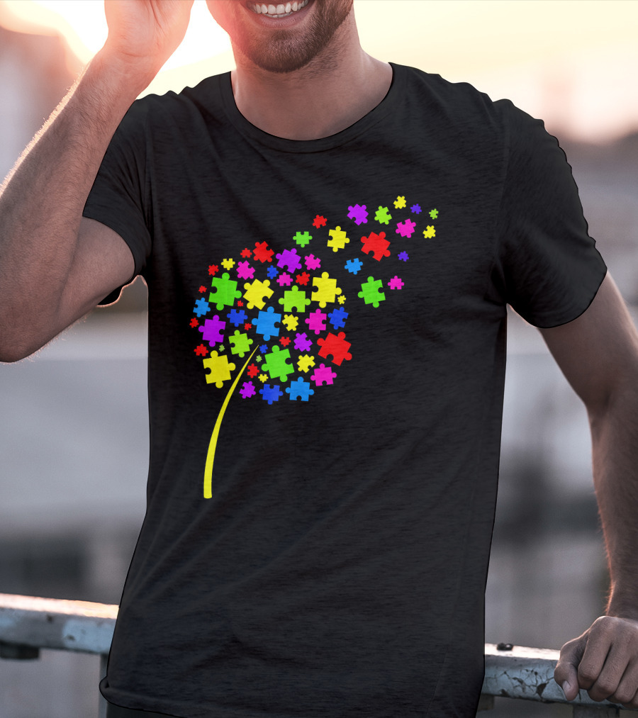 Dandelion Puzzle Pieces Multicolor Autism Awareness T-Shirt