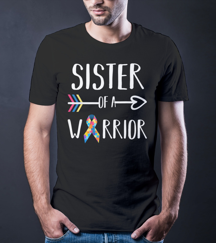 Sister Of A Warrior Autism Awareness Arrow And Puzzle T-Shirt