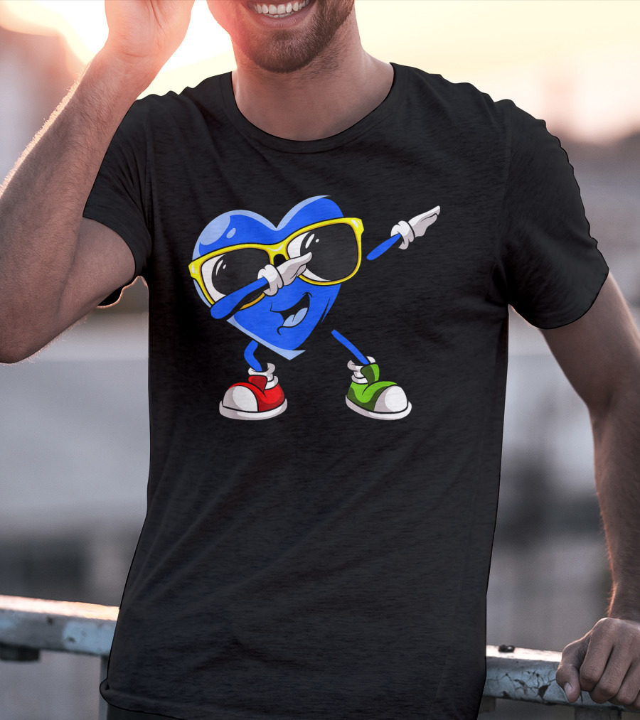 Dabbing Blue Heart Autism Awareness Month T-Shirt