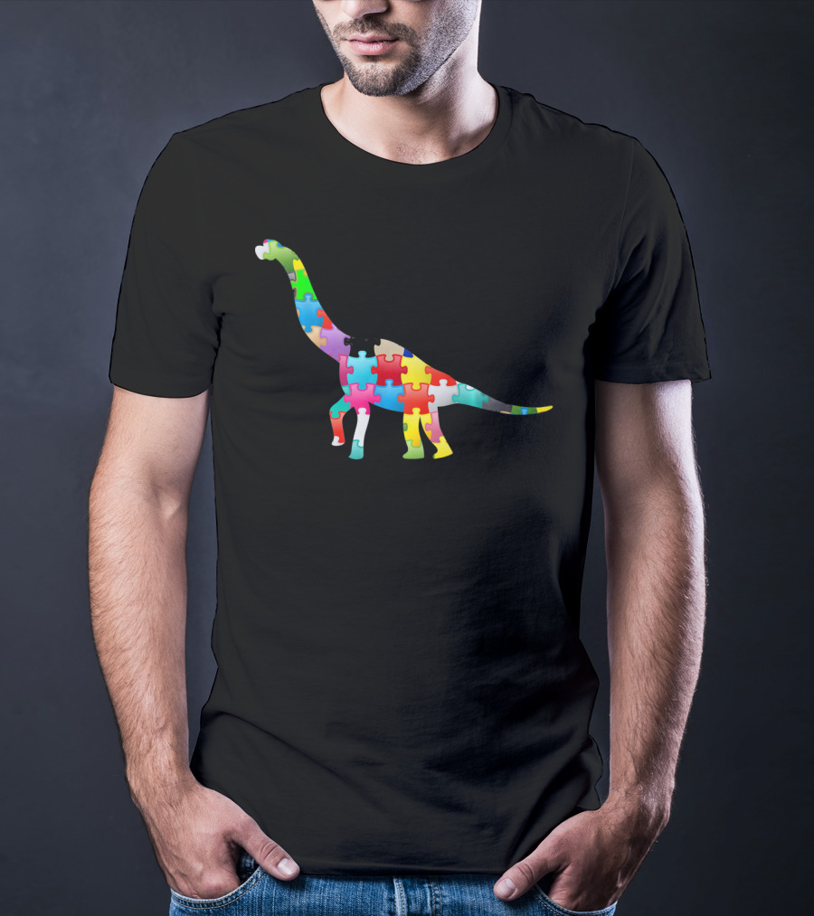 Autism Awareness Dinosaur Colorful Puzzle T-Shirt