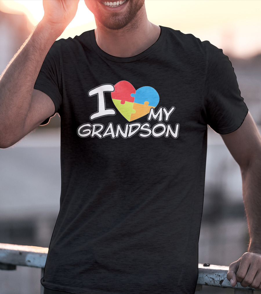 I Love My Grandson Puzzle Heart Autism Awareness T-Shirt