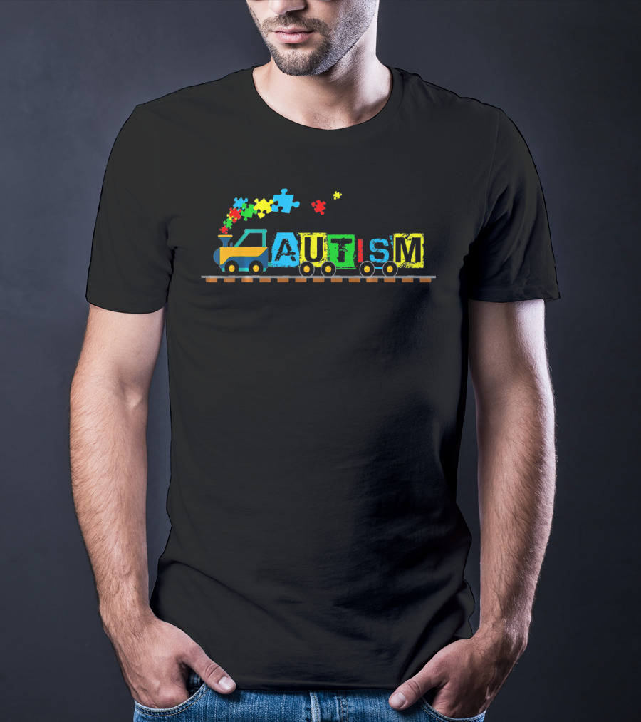 Autism Cute Puzzle Train With Colorful Blocks And Steam T-Shirt