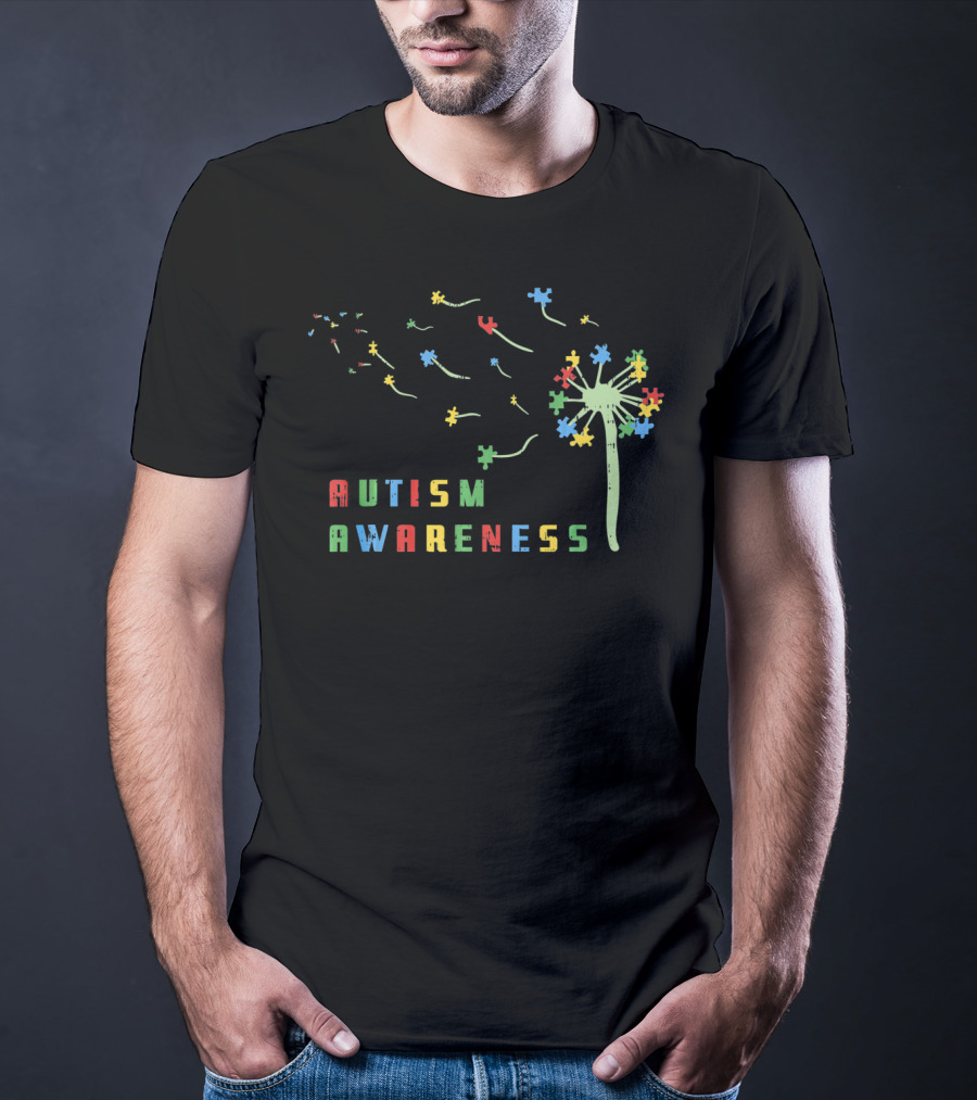 Autism Awareness Dandelion With Colorful Puzzle Pieces T-Shirt