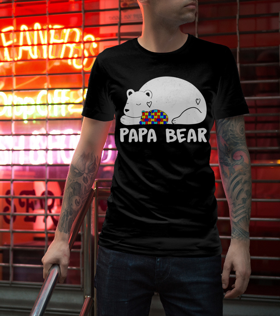 Papa Bear Autism Awareness Puzzle Heart T-Shirt