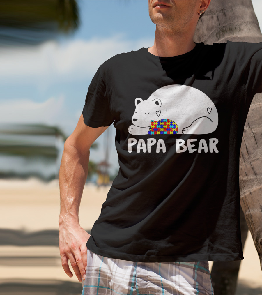 Papa Bear Autism Awareness Puzzle Heart T-Shirt