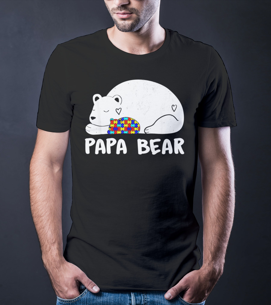 Papa Bear Autism Awareness Puzzle Heart T-Shirt