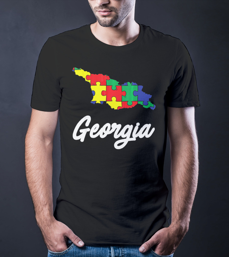 Georgia Autism Awareness Puzzle Map T-Shirt
