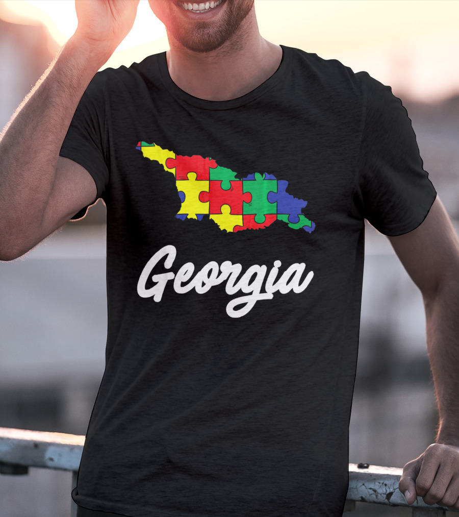 Georgia Autism Awareness Puzzle Map T-Shirt