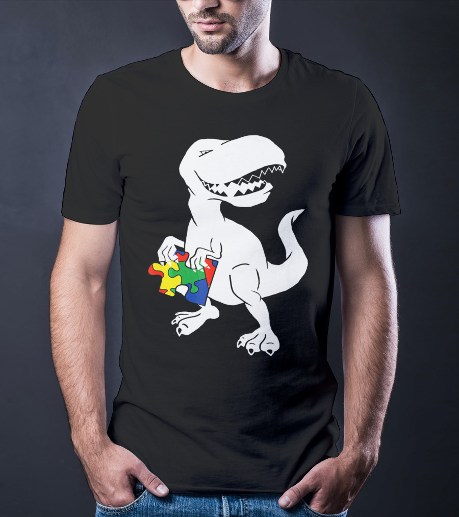 Dinosaur Holding Autism Puzzle Piece Awareness For Tyra T-Shirt