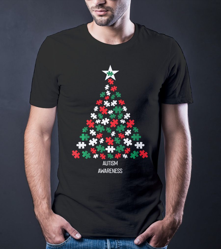 Christmas Autism Awareness Xmas Tree Puzzle Star T-Shirt