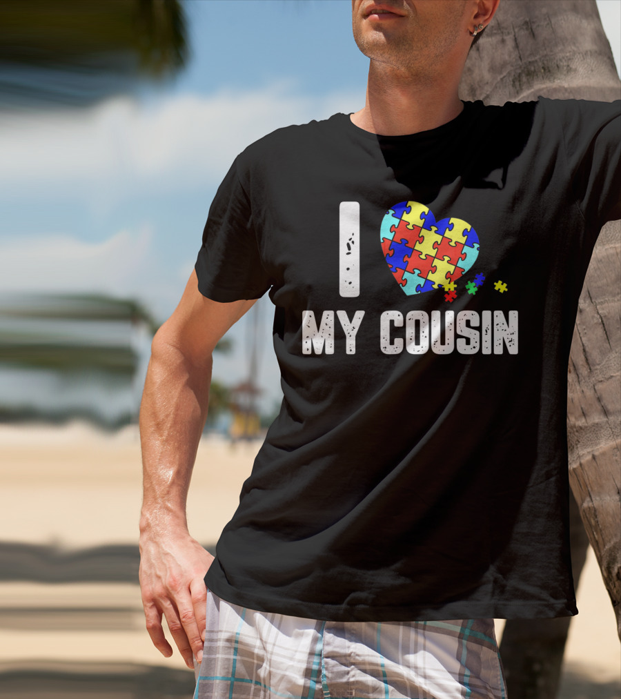 I Love My Cousin Heart Puzzle Autism Awareness T-Shirt
