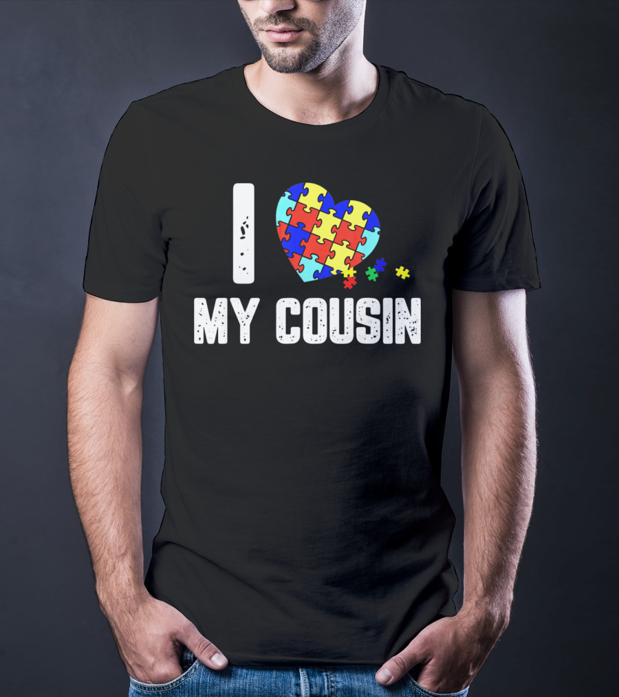 I Love My Cousin Heart Puzzle Autism Awareness T-Shirt
