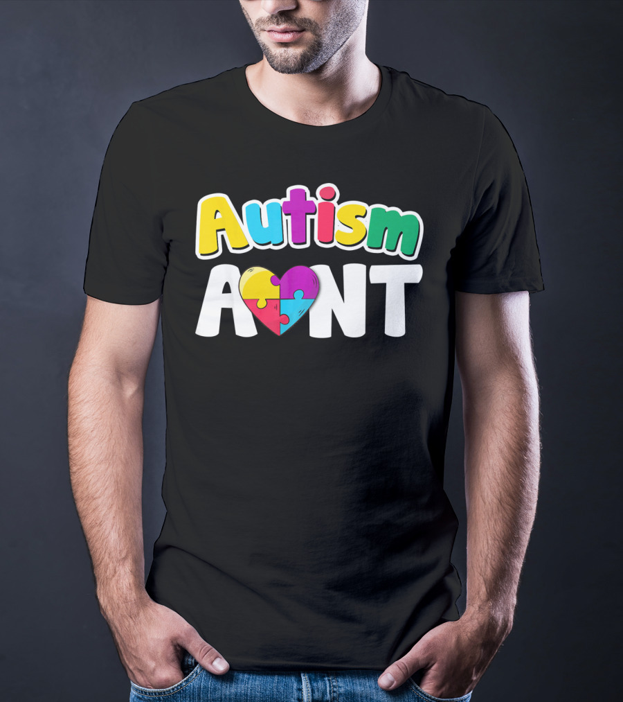 Autism Aunt Heart Puzzle Awareness T-Shirt