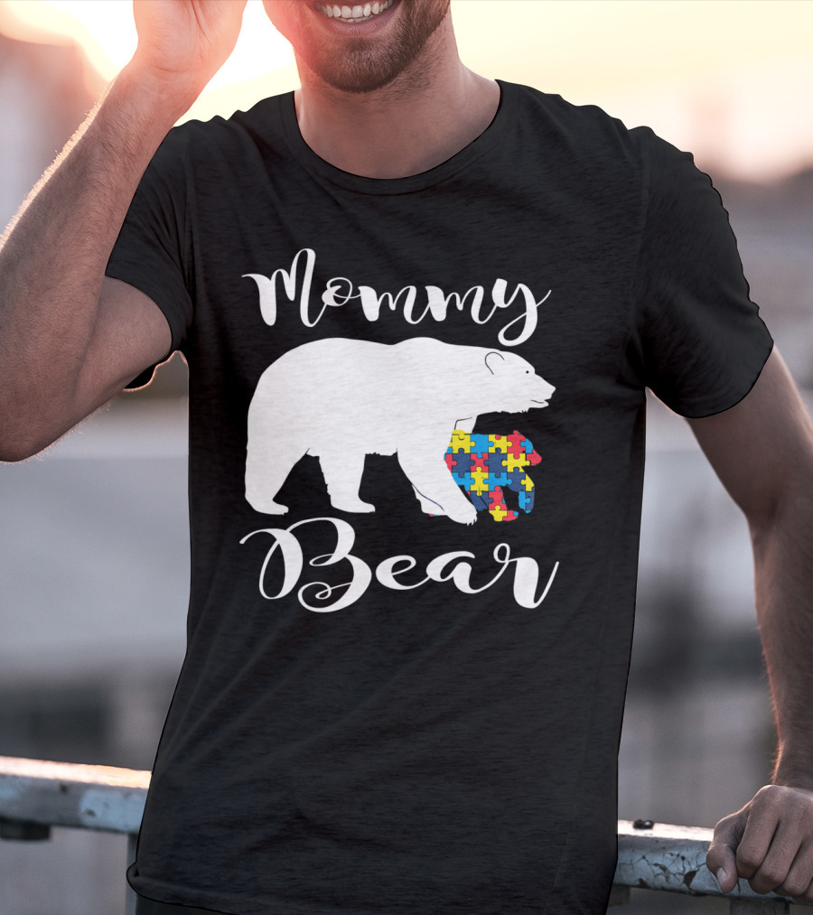 Mommy Bear Autism Puzzle Piece Family T-Shirt