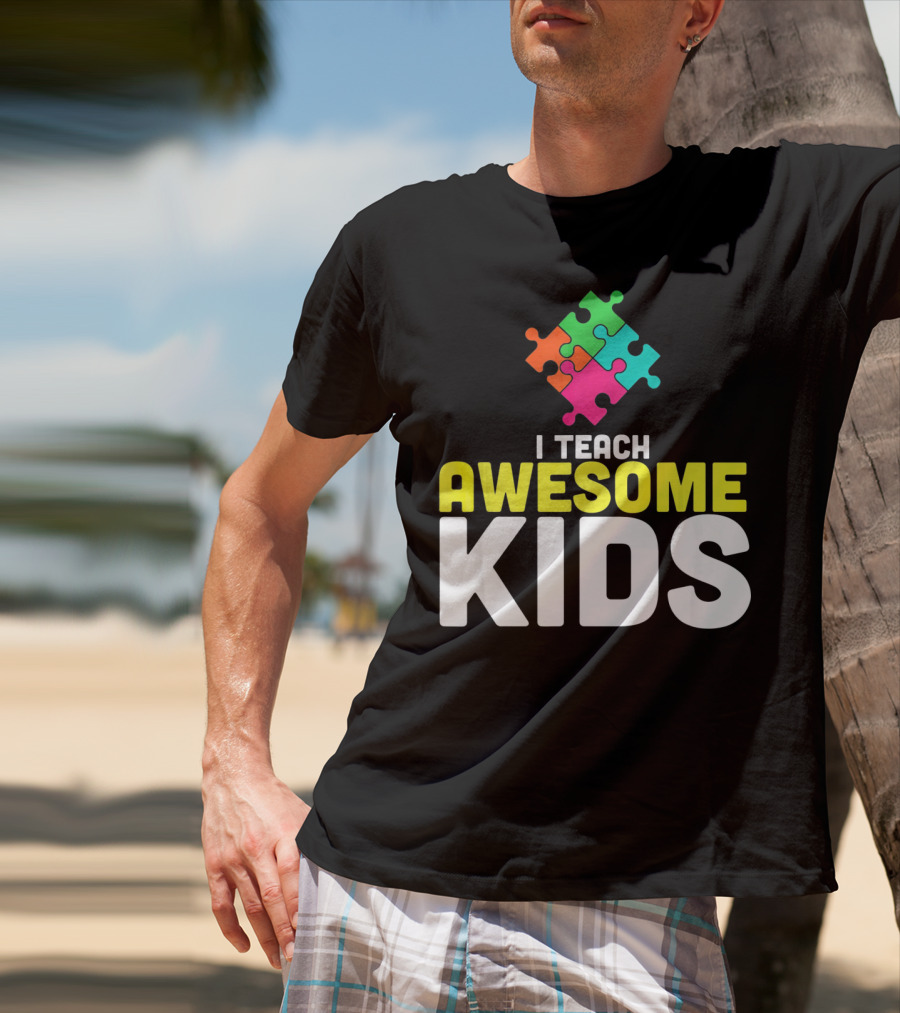 I Teach Awesome Kids Autism Awareness Teacher Puzzle T-Shirt