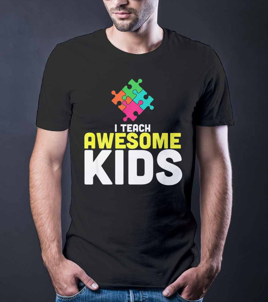 I Teach Awesome Kids Autism Awareness Teacher Puzzle T-Shirt