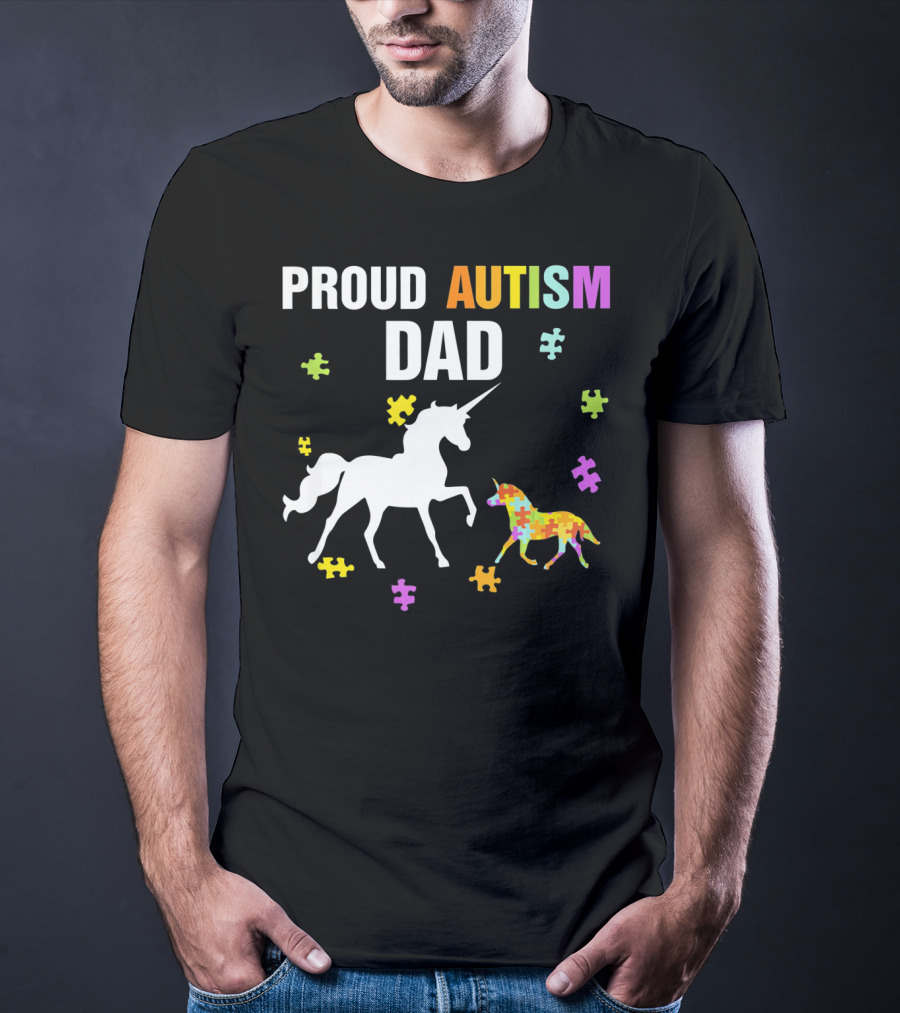 Proud Autism Dad Unicorn Puzzle Autism Awareness T-Shirt