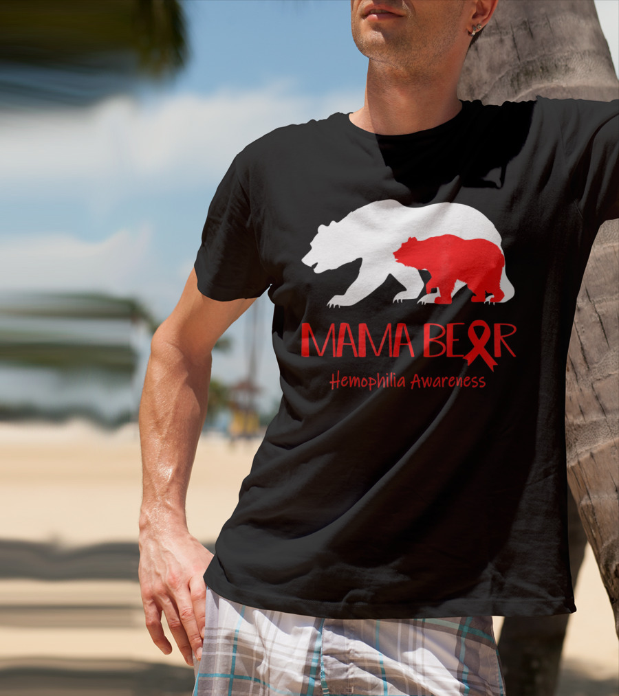 Mama Bear Hemophilia Awareness Red Ribbon Bears T-Shirt