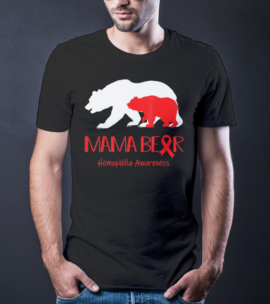 Mama Bear Hemophilia Awareness Red Ribbon Bears T-Shirt