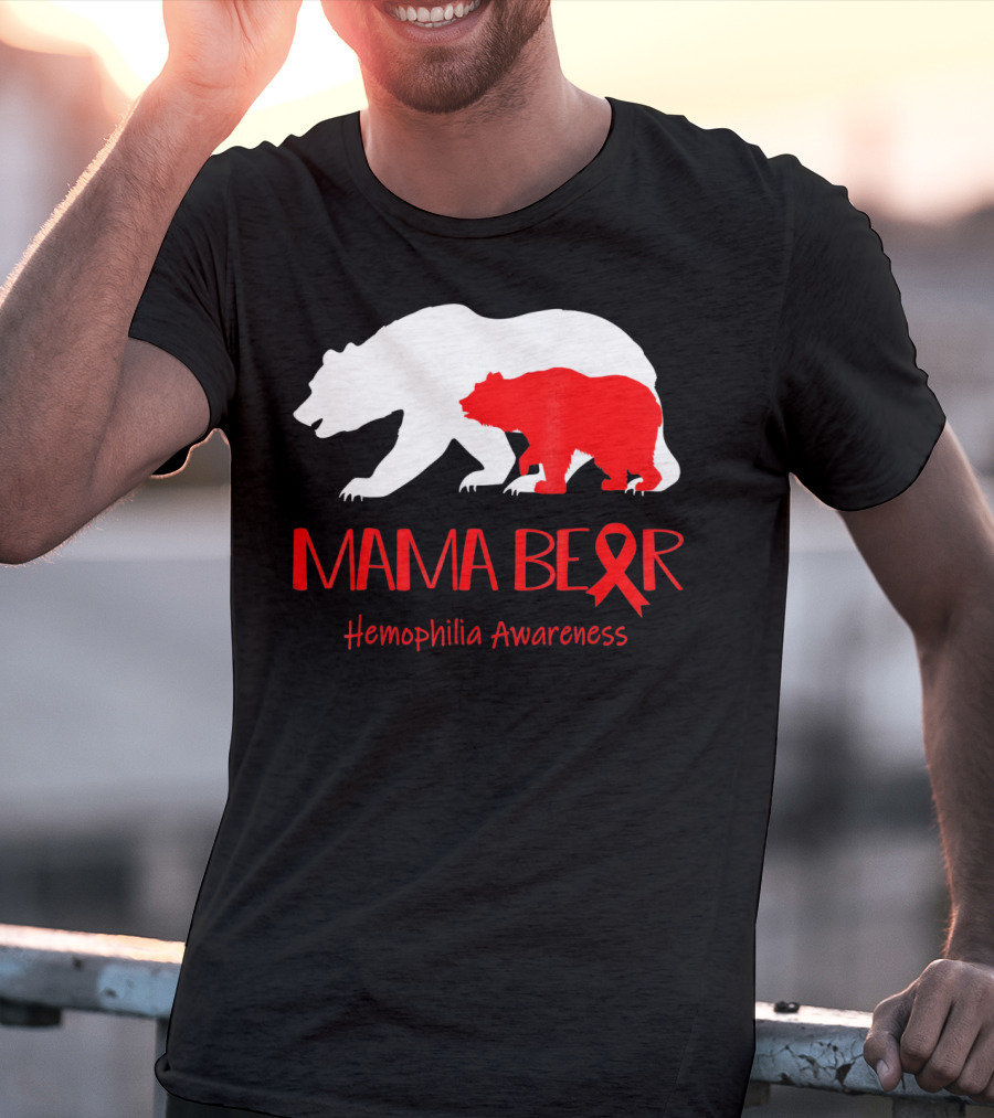 Mama Bear Hemophilia Awareness Red Ribbon Bears T-Shirt