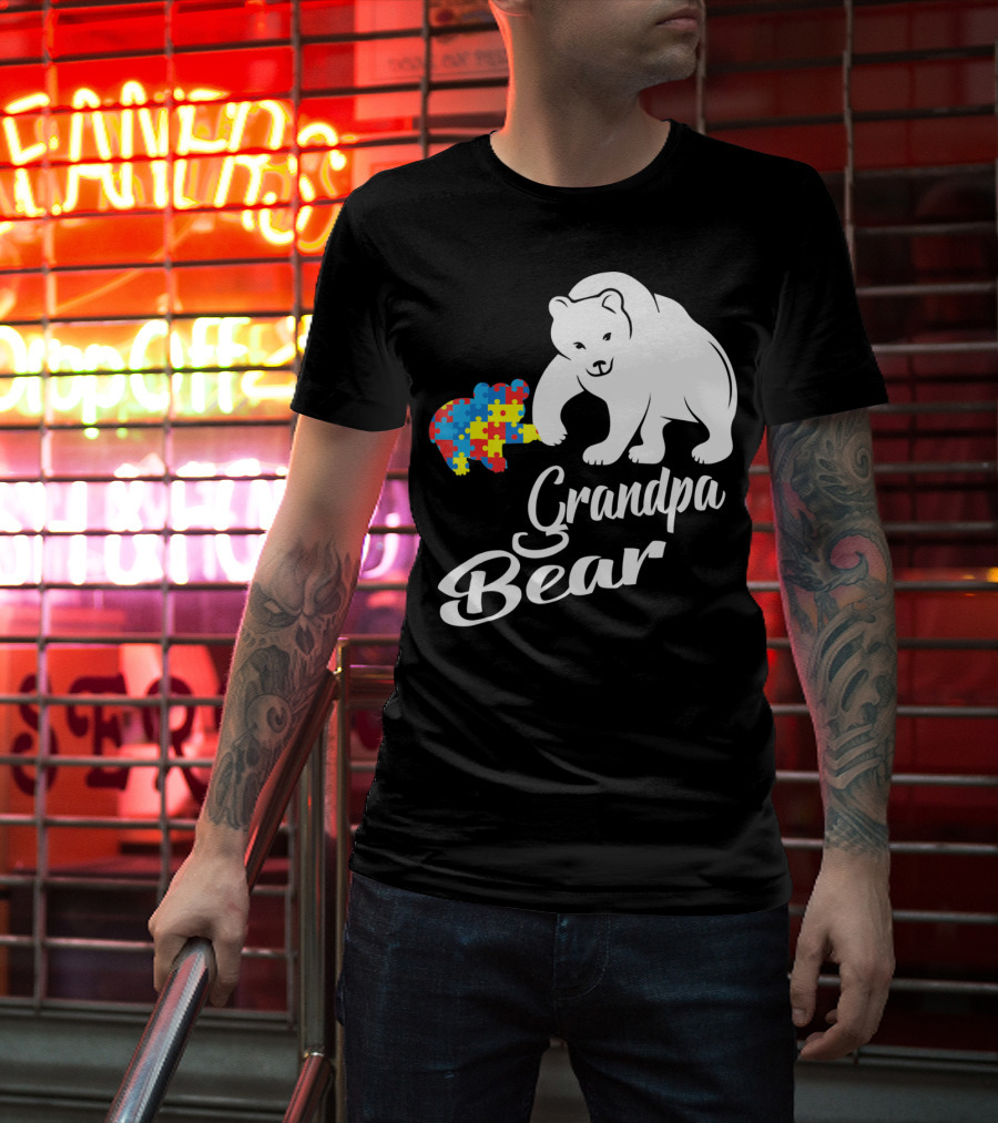 Grandpa Bear Autism Awareness Puzzle Bear T-Shirt
