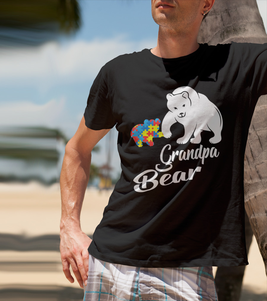 Grandpa Bear Autism Awareness Puzzle Bear T-Shirt