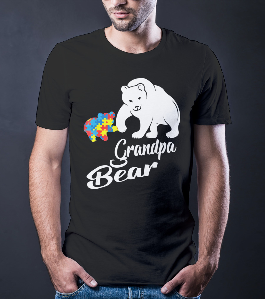Grandpa Bear Autism Awareness Puzzle Bear T-Shirt