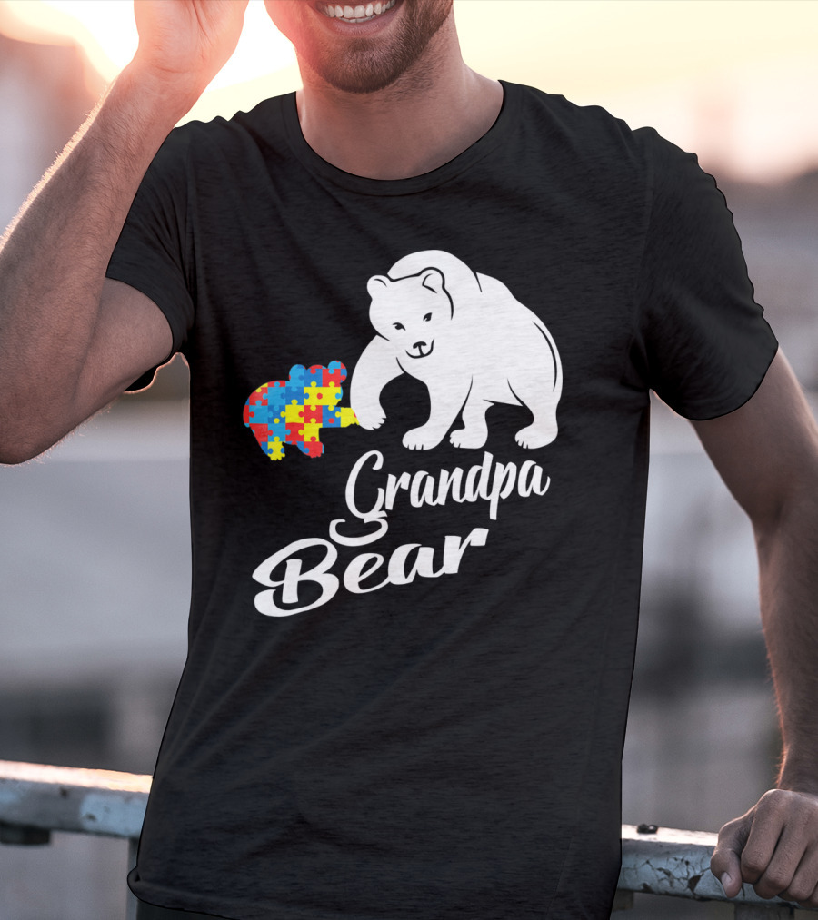 Grandpa Bear Autism Awareness Puzzle Bear T-Shirt