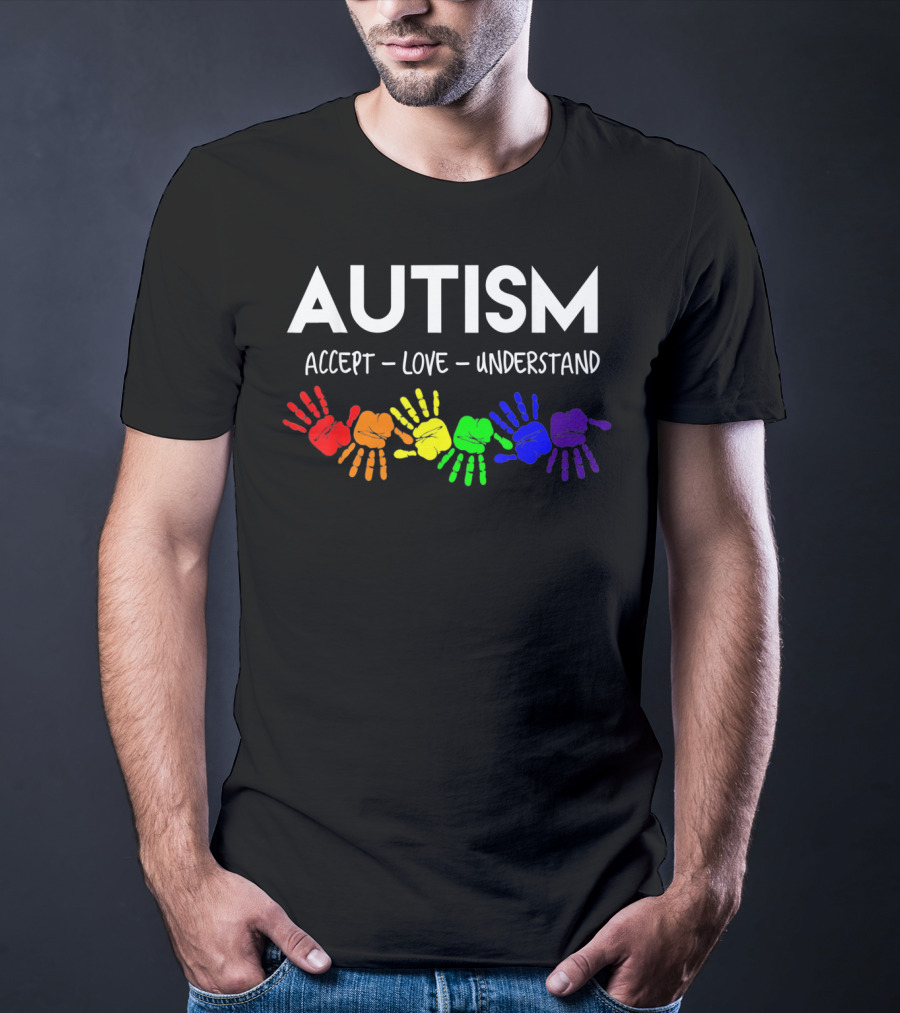 AUTISM Accept Love Understand Rainbow Handprints T-Shirt