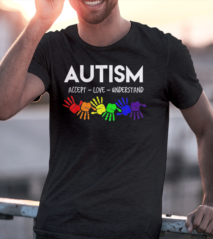 AUTISM Accept Love Understand Rainbow Handprints T-Shirt