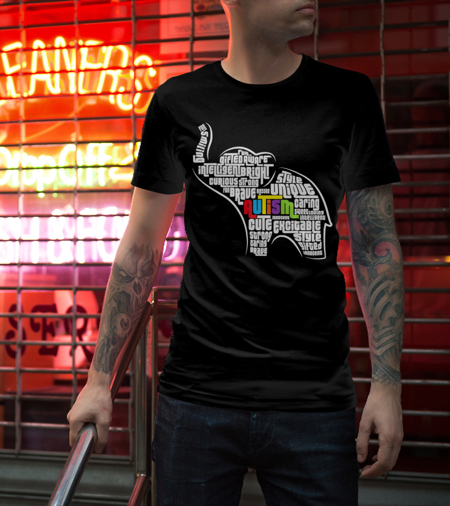Autism Awareness Elephant Fun Intelligent Unique Excitable Gifted Bright Curious Strong Brave Cute Caring Innocent T-Shirt