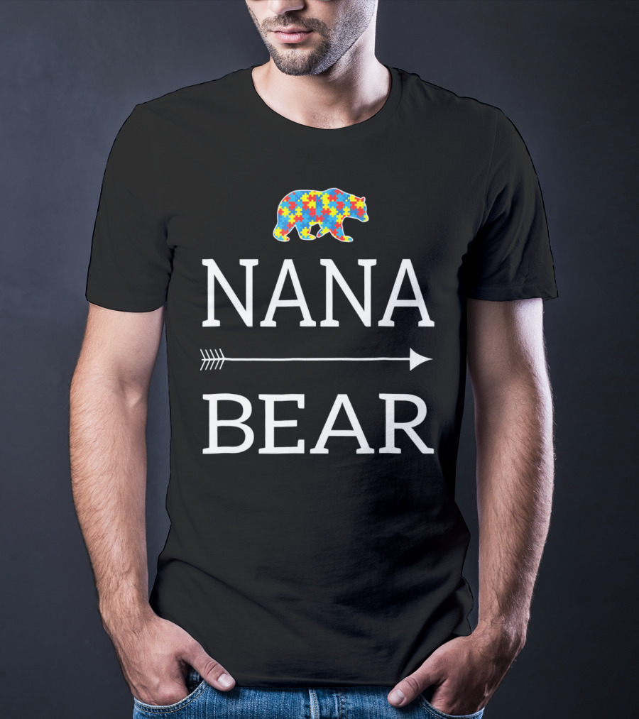 Nana Bear Autism Awareness Puzzle Bear Arrow T-Shirt