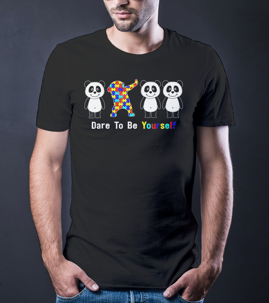 Dare To Be Yourself Autism Awareness Panda Puzzle Dabbing T-Shirt