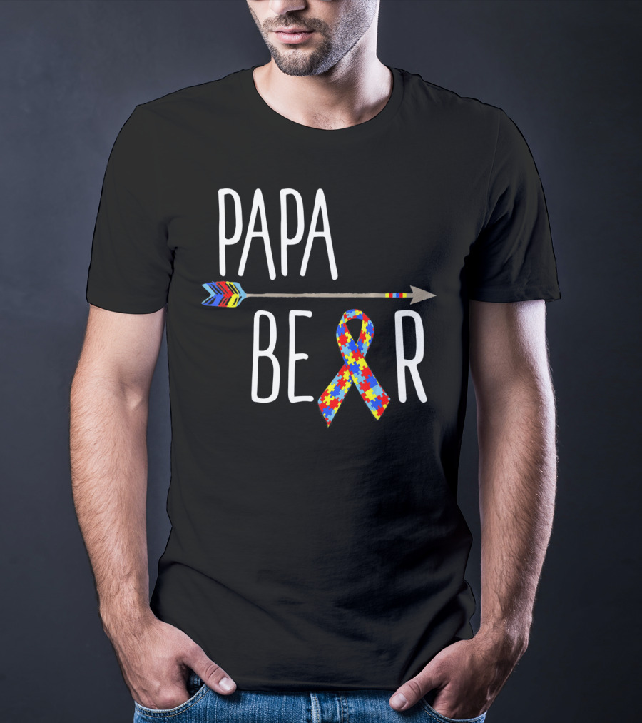 April Autism Awareness Papa Bear Puzzle Ribbon Arrow T-Shirt
