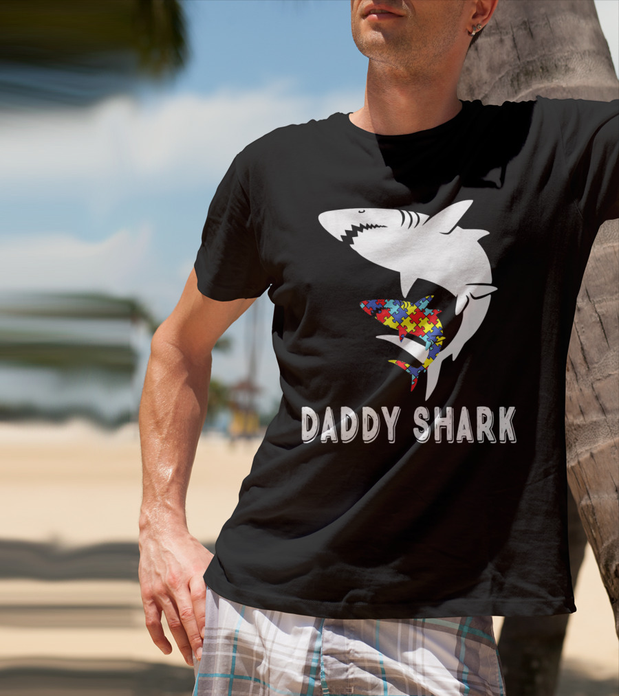 Daddy Shark Autism Awareness Puzzle Piece Sharks T-Shirt