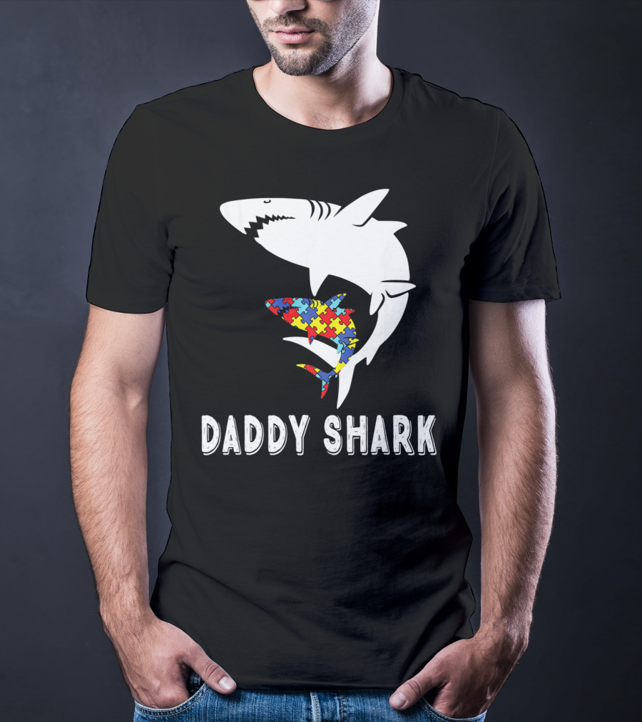 Daddy Shark Autism Awareness Puzzle Piece Sharks T-Shirt