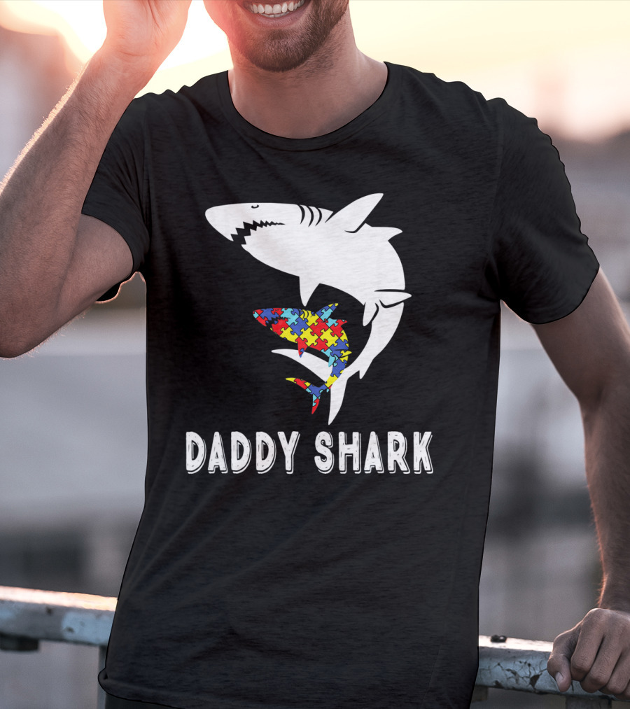 Daddy Shark Autism Awareness Puzzle Piece Sharks T-Shirt