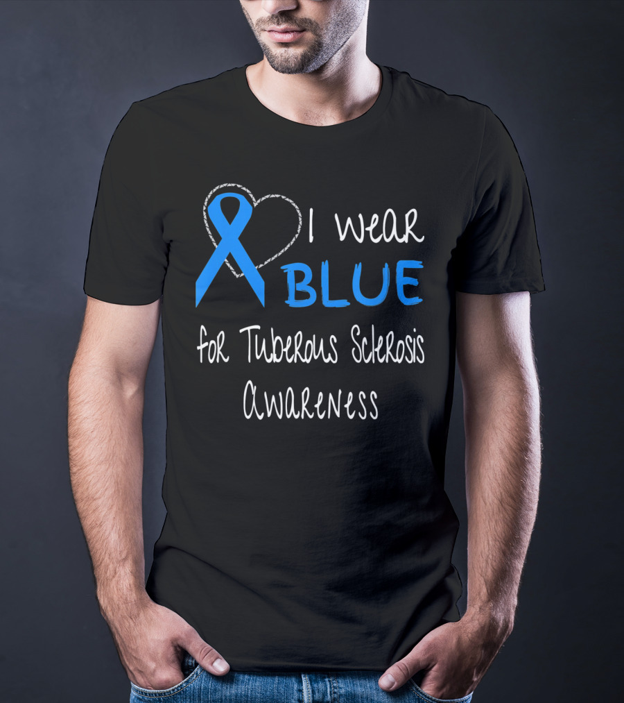 I Wear Blue For Tuberous Sclerosis Awareness With Heart Outline T-Shirt